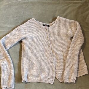 Quince Light Gray Ribbed Cardigan Size Small